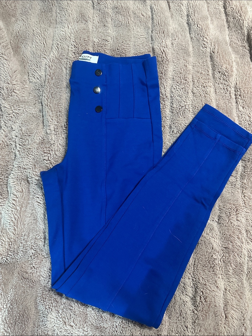 Bright Royal Blue High-Waist Button Detail Pants